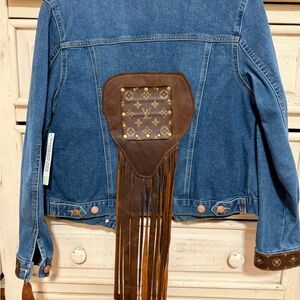 Repurposed LV Embellished Demin Jacket With Fringe